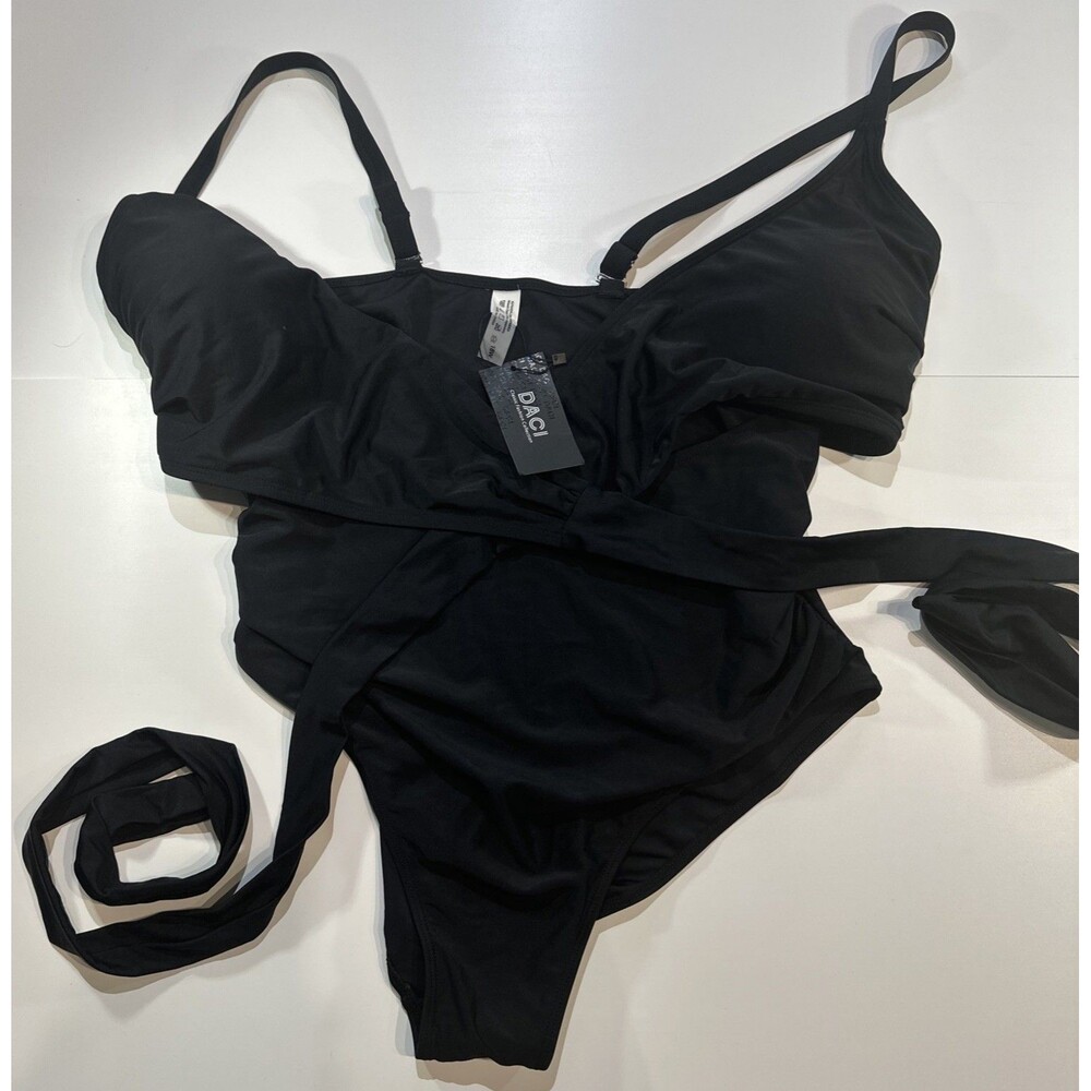 Daci Side Shirred 1 PC Swimsuit Womens size 18W Black Wide Strap
